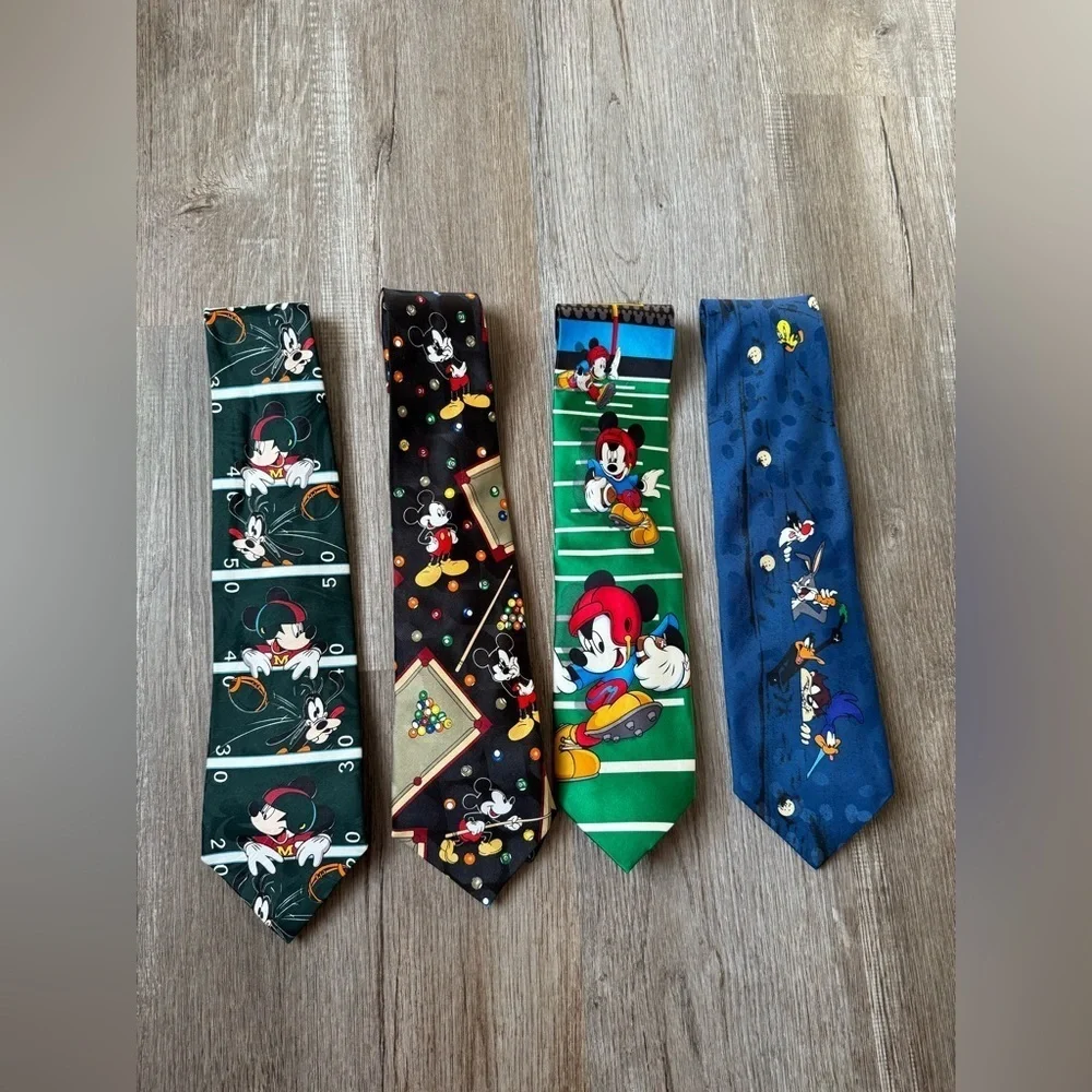 VTG DISNEY Mickey Tie Lot Dress Ties Multi Color LOONEY TUNES Pool Football